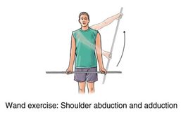 Illustration displaying man performing wand exercise for shoulder mobility.